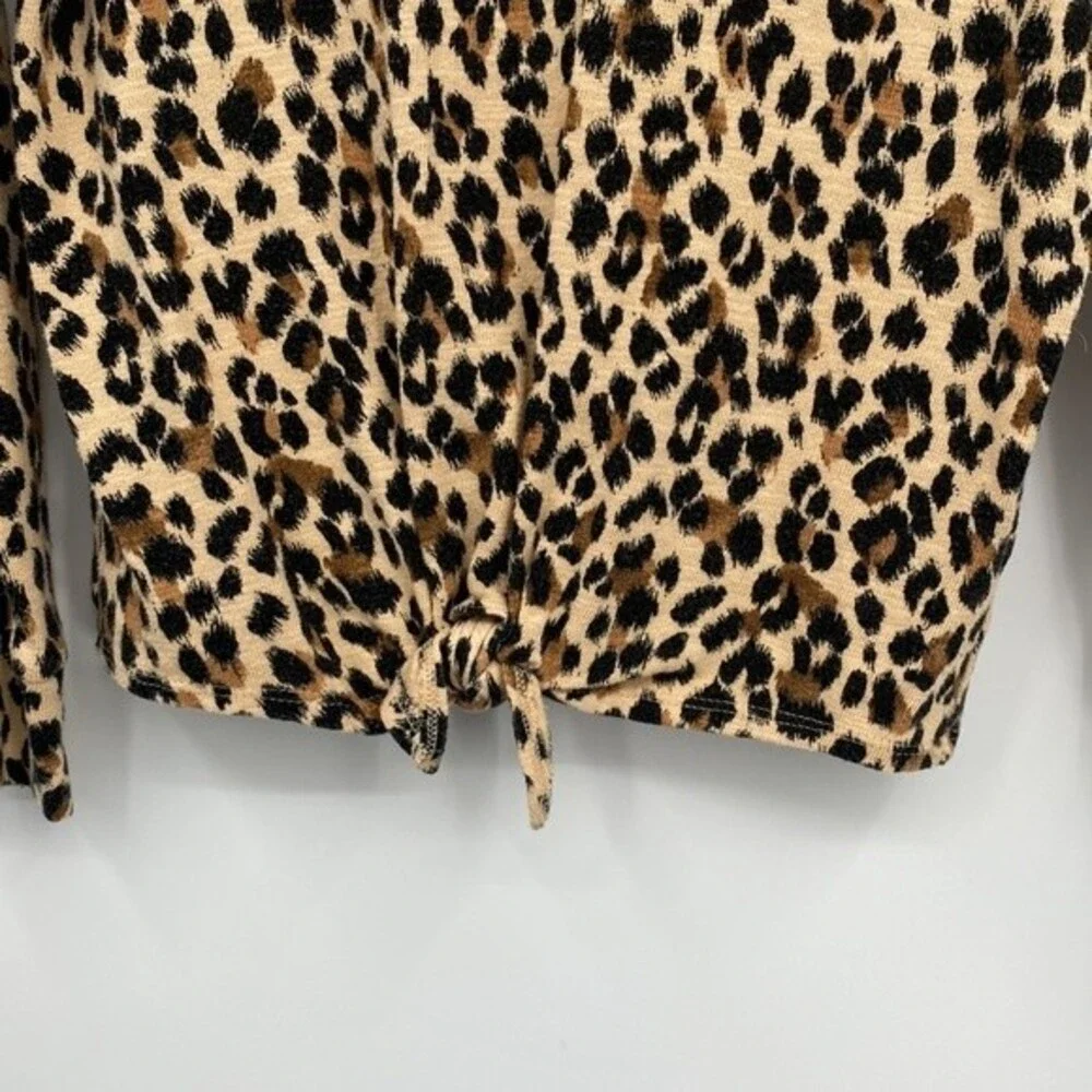 Old Navy Girls Cropped Lightweight Hoodie Sweatshirt Tie Front L 10-12 Cheetah